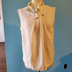 Gracia Large White Pearl Neck Blouse NWT